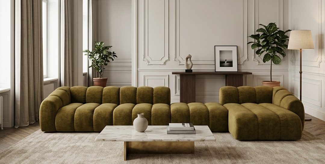 Narożna Sofa Tapicerowana Modułowa Arand Line SL+P+S+SZP - Nowoczesny Narożnik Pikowany z Szezlongiem