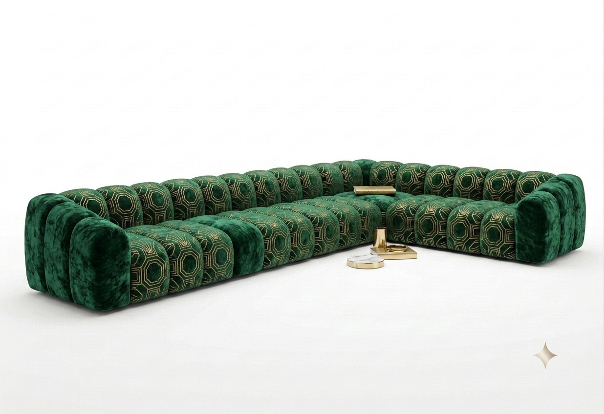 Narożnik Modułowy Tapicerowany Arand Line SL4+S5+RK+SP4 - Nowoczesna Pikowana Sofa Narożna do Salonu 375 cm
