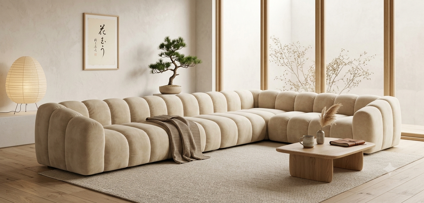 Narożnik Modułowy Tapicerowany Arand Line SL4+S5+RK+SP4 - Nowoczesna Pikowana Sofa Narożna do Salonu 375 cm