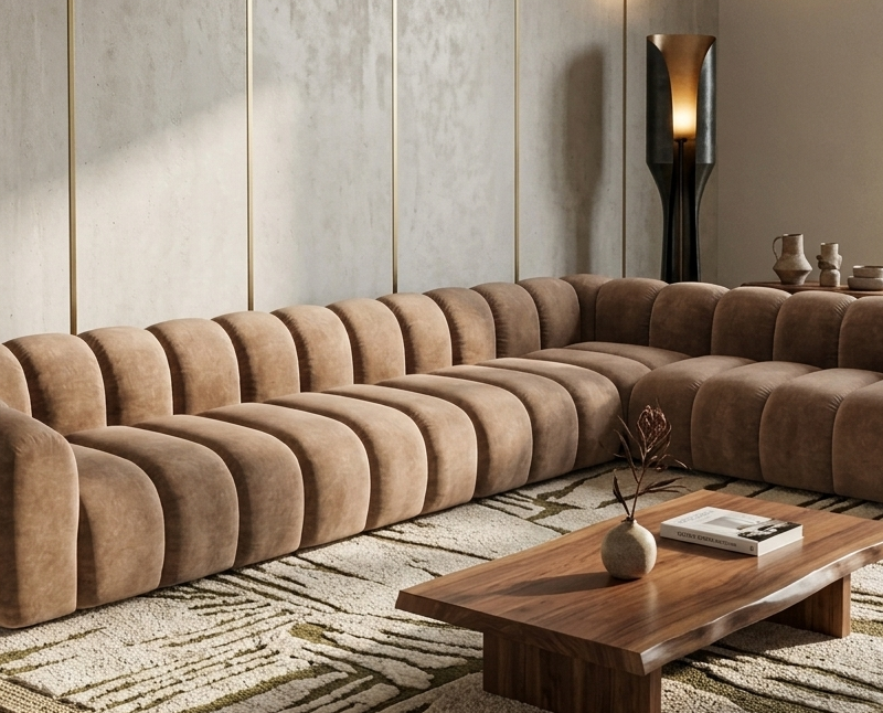 Narożnik Modułowy Tapicerowany Arand Line SL4+S5+RK+SP4 - Nowoczesna Pikowana Sofa Narożna do Salonu 375 cm