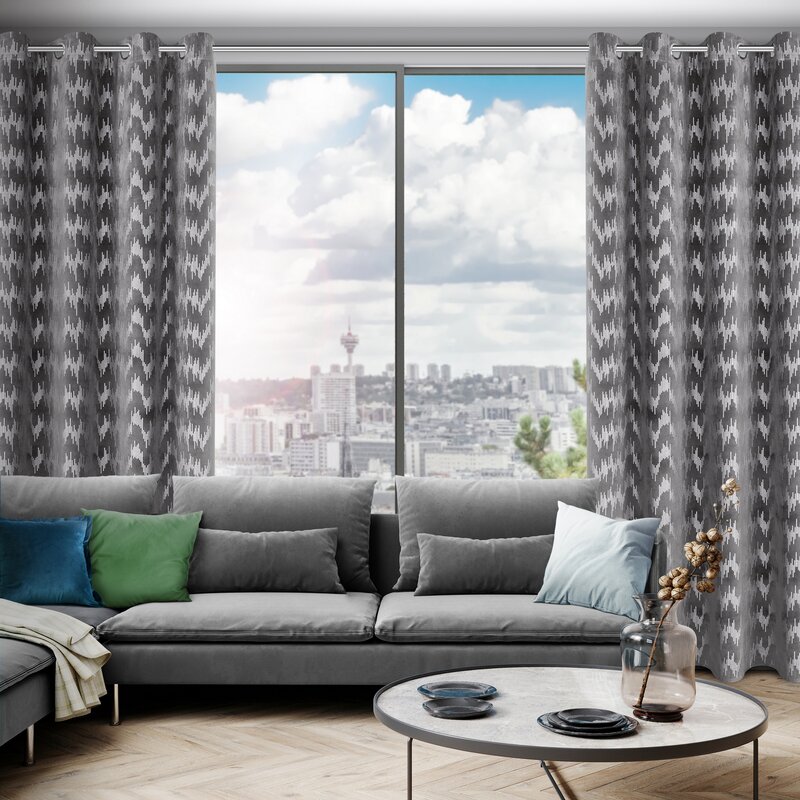 Zasłona gotowa Achill grafitowa 140 X 250 CM – welwetowa z geometrycznym wzorem