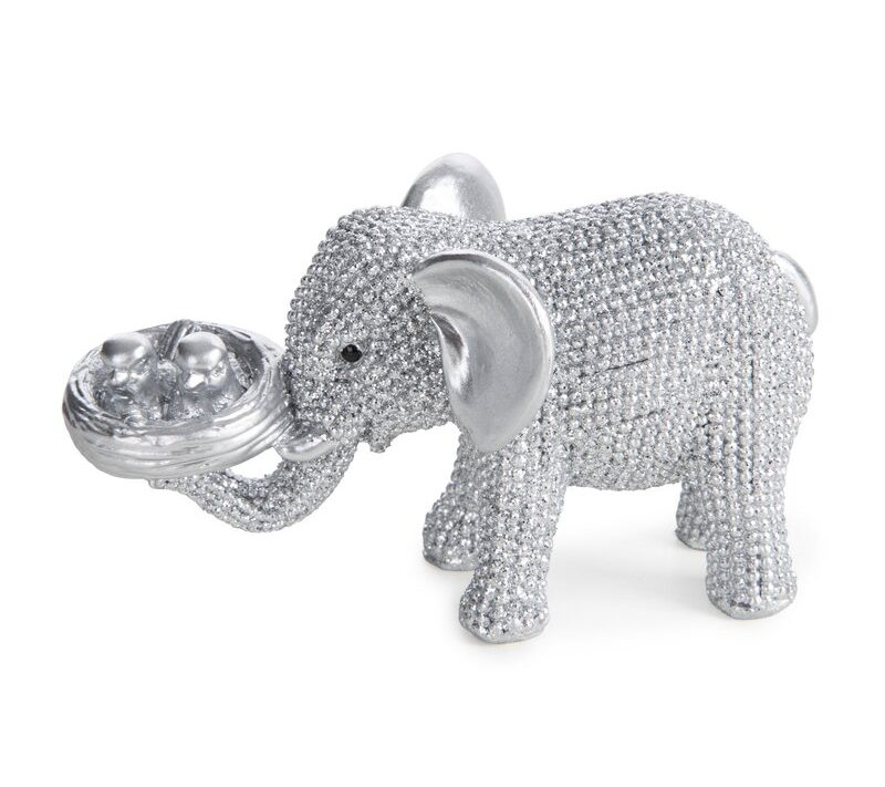 Figurka ceramiczna Słoń Eldo srebrna 10 X 5 X 6 CM – z miseczką na drobiazgi