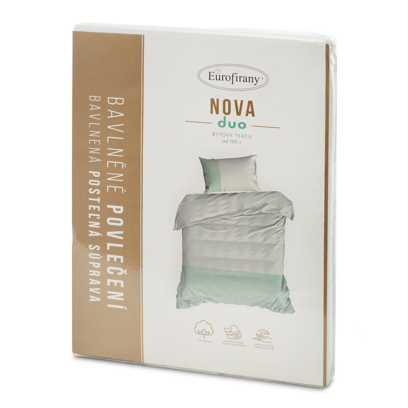 Pościel bawełniana dwukolorowa Novad w odcieniach bieli i mięty 140X200 – dla świeżości w sypialni