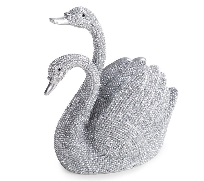 Figurka ceramiczna Eldo srebrna 12 X 8 X 14 cm – z lśniącymi łabędziami
