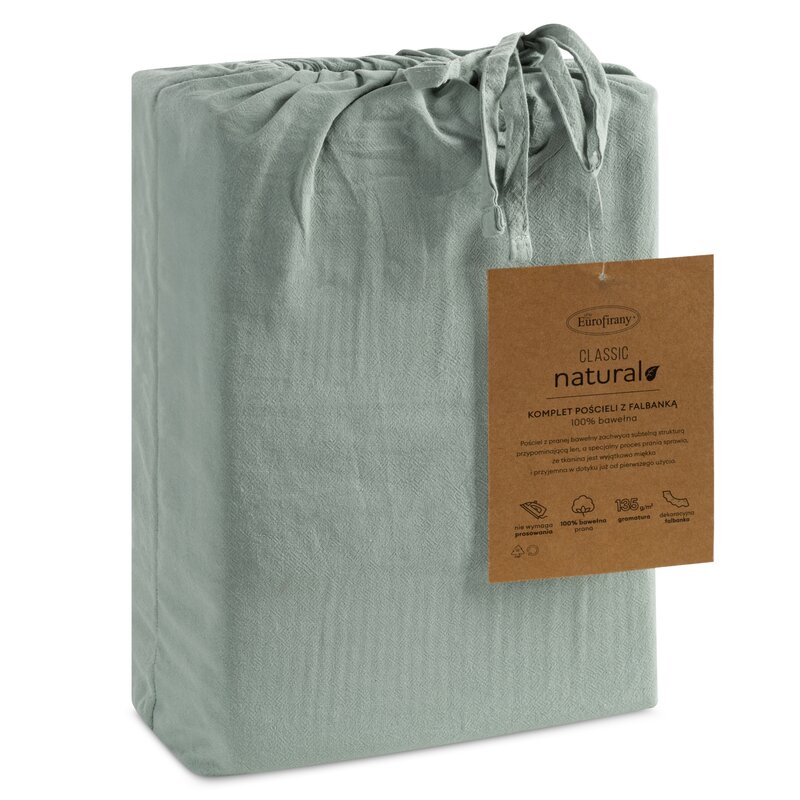 Komplet pościeli bawełnianej z falbankami szałwiowy 220 X 200 cm – 100% bawełna