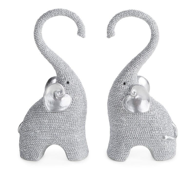 Figurka ceramiczna słoń ELDO srebrna 9 X 5 X 18 cm – słonik na szczęście