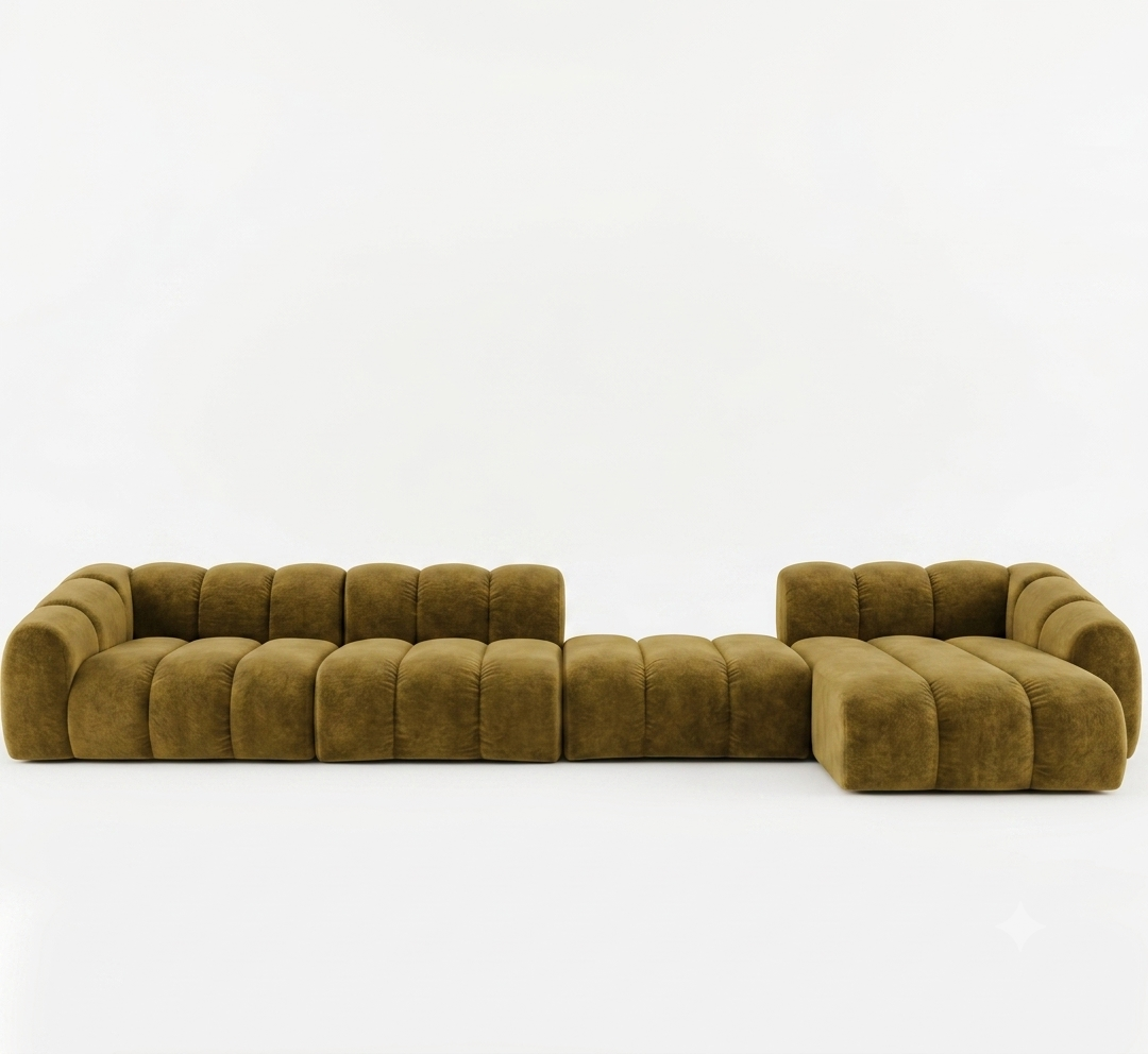 Narożna Sofa Tapicerowana Modułowa Arand Line SL+P+S+SZP - Nowoczesny Narożnik Pikowany z Szezlongiem