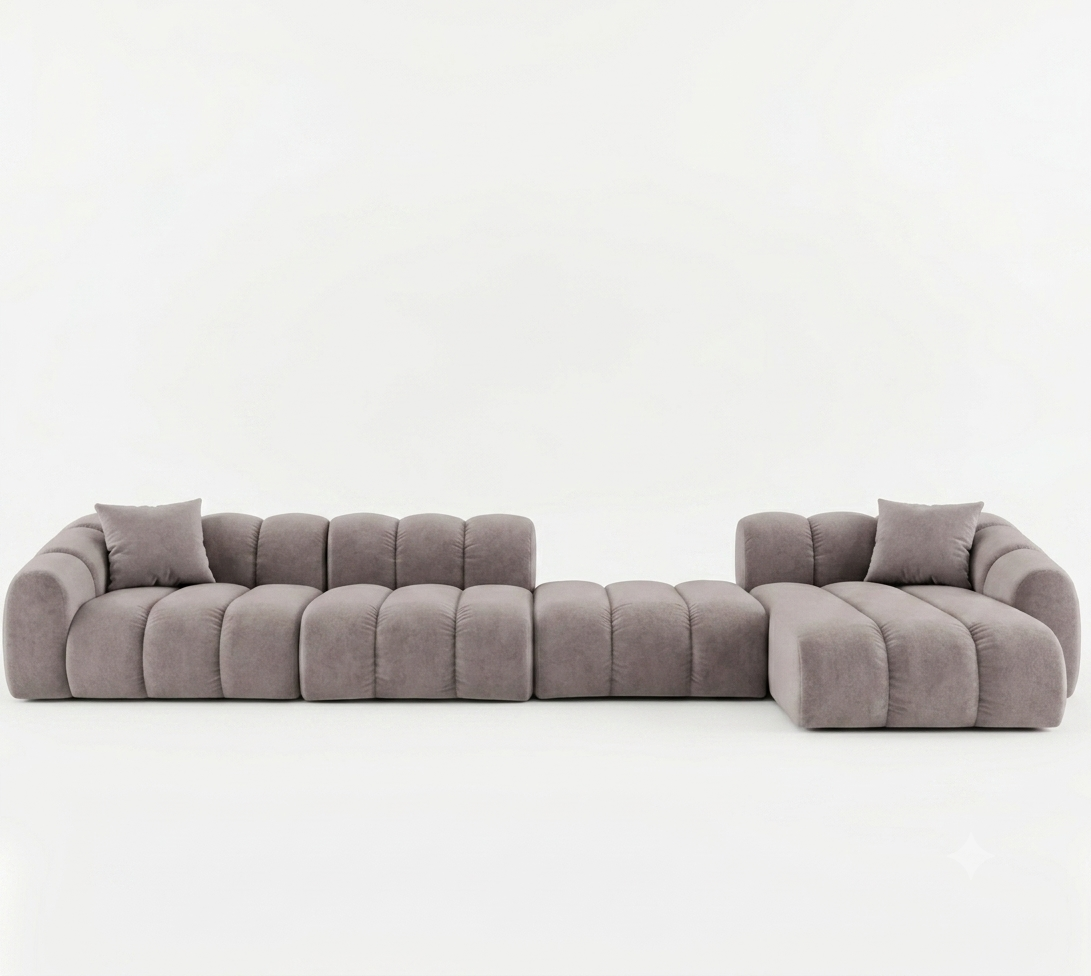 Narożna Sofa Tapicerowana Modułowa Arand Line SL+P+S+SZP - Nowoczesny Narożnik Pikowany z Szezlongiem