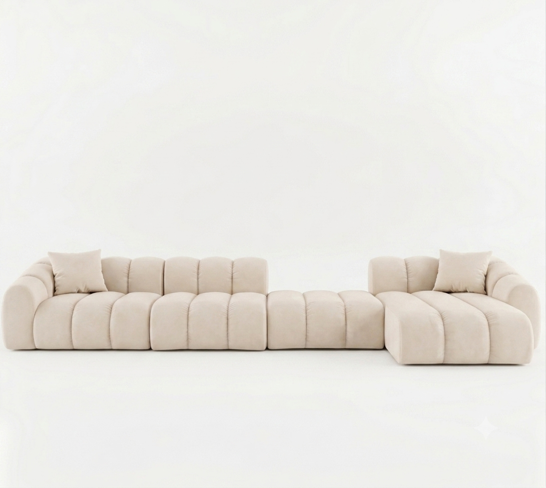 Narożna Sofa Tapicerowana Modułowa Arand Line SL+P+S+SZP - Nowoczesny Narożnik Pikowany z Szezlongiem