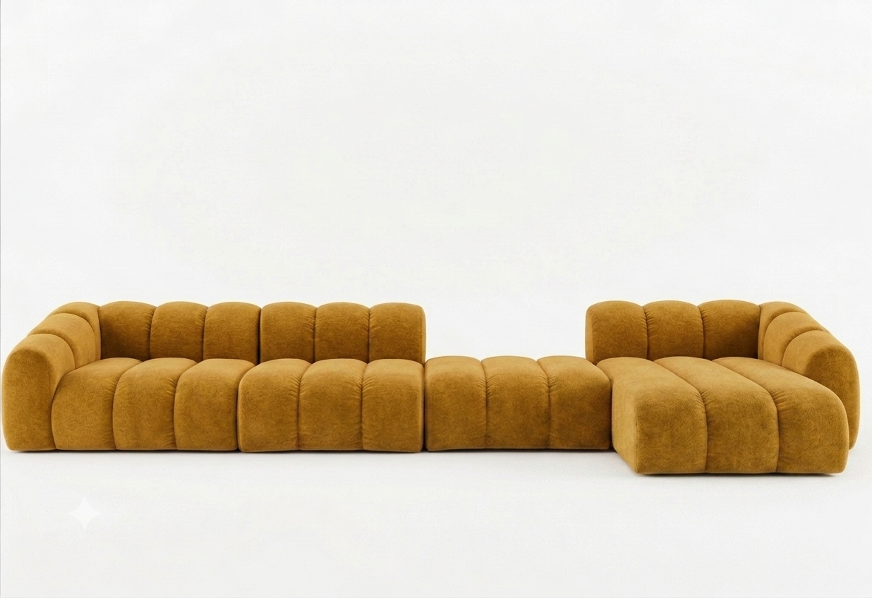 Narożna Sofa Tapicerowana Modułowa Arand Line SL+P+S+SZP - Nowoczesny Narożnik Pikowany z Szezlongiem