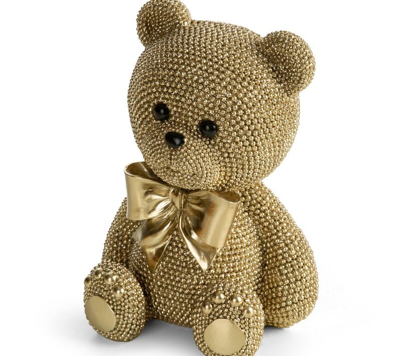 Figurka dekoracyjna Eldo szampańska 13 X 11 X 17 CM – uroczy miś z kokardą