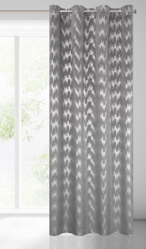 Zasłona gotowa Achill grafitowa 140 X 250 CM – welwetowa z geometrycznym wzorem