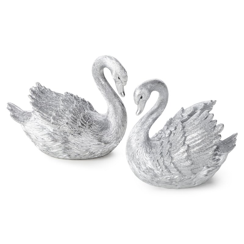 Figurka ceramiczna łabędź Devin srebrna 14 X 11 X 13 CM – z subtelnym blaskiem
