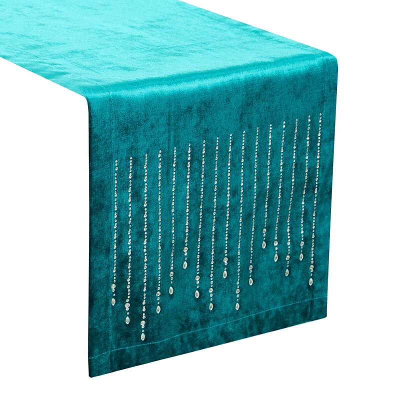 Bieżnik velvetowy ROYAL 3 ciemnoturkusowy 35 X 140 CM – na stół i komodę