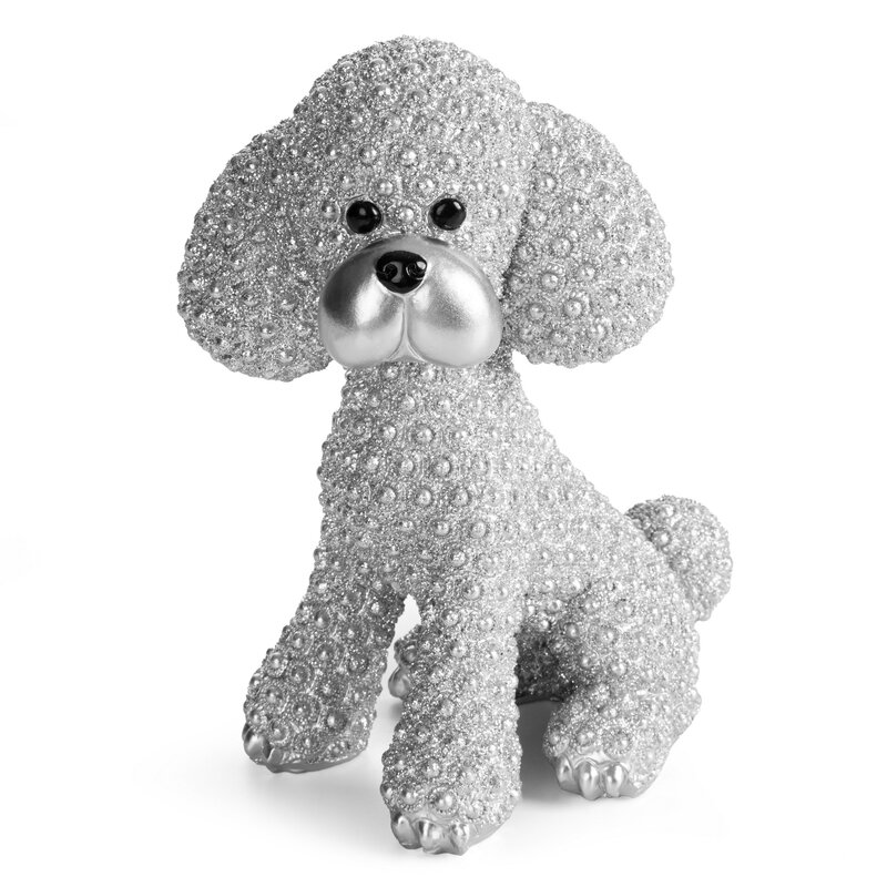 Figurka dekoracyjna Senti srebrna 14 X 10 X 18 CM – uroczy piesek ceramiczny
