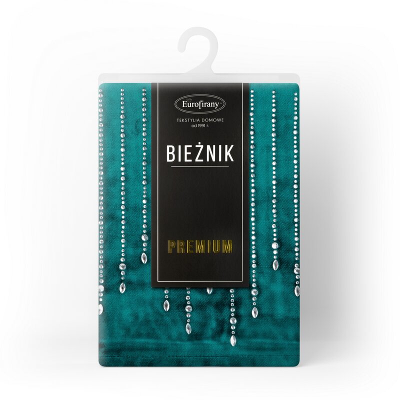 Bieżnik velvetowy ROYAL 3 ciemnoturkusowy 35 X 140 CM – na stół i komodę