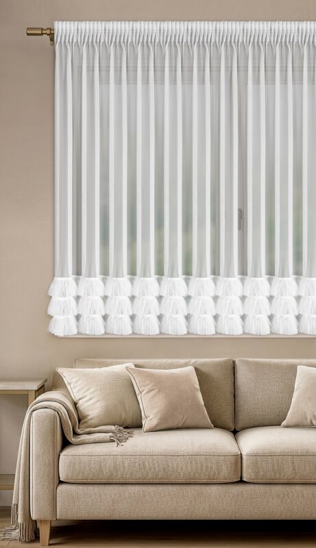 Firana gotowa na taśmie Arabella 3 biała 400 X 160 cm – z ozdobną obszywką