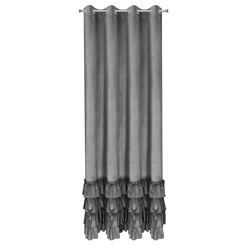 Zasłona gotowa Charlotte1 z falbanami stalowa 140 X 250 cm – idealna do sypialni