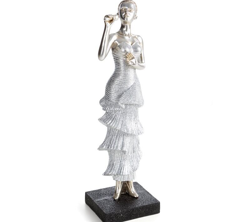 Figurka ceramiczna Doli srebrna 9 X 8 X 31 cm – dodaje blasku wnętrzu
