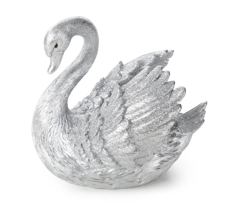 Figurka ceramiczna łabędź Devin srebrna 14 X 11 X 13 CM – z subtelnym blaskiem