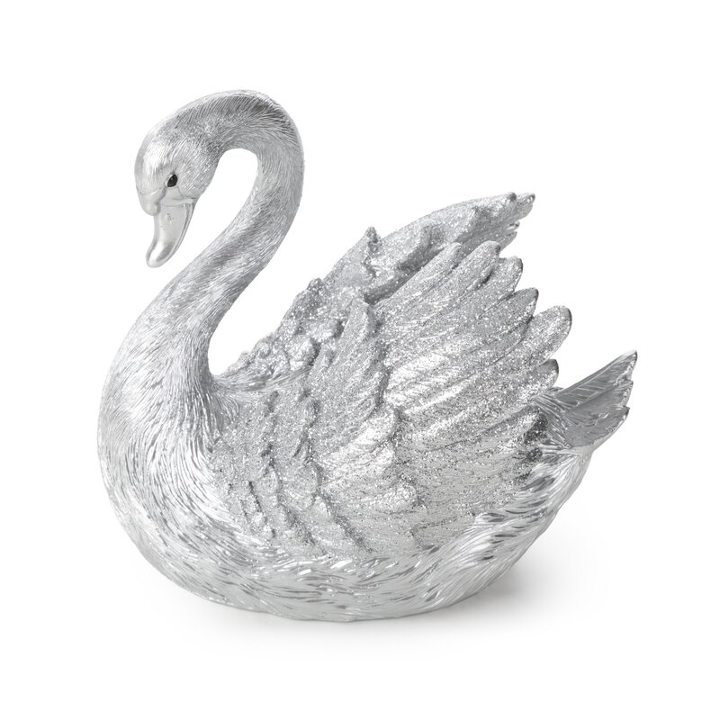 Figurka ceramiczna łabędź Devin srebrna 14 X 11 X 13 CM – z subtelnym blaskiem