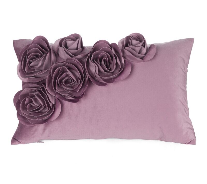 Poszewka Flores 1 ciemnoróżowa 30 X 50 CM – welwetowa z aplikacją róży