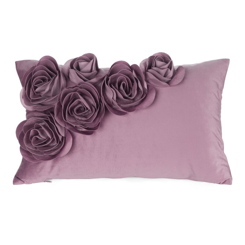Poszewka Flores 1 ciemnoróżowa 30 X 50 CM – welwetowa z aplikacją róży
