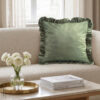 Poszewka Brenda1 oliwkowa 45 X 45 CM – welwetowa z falbankami