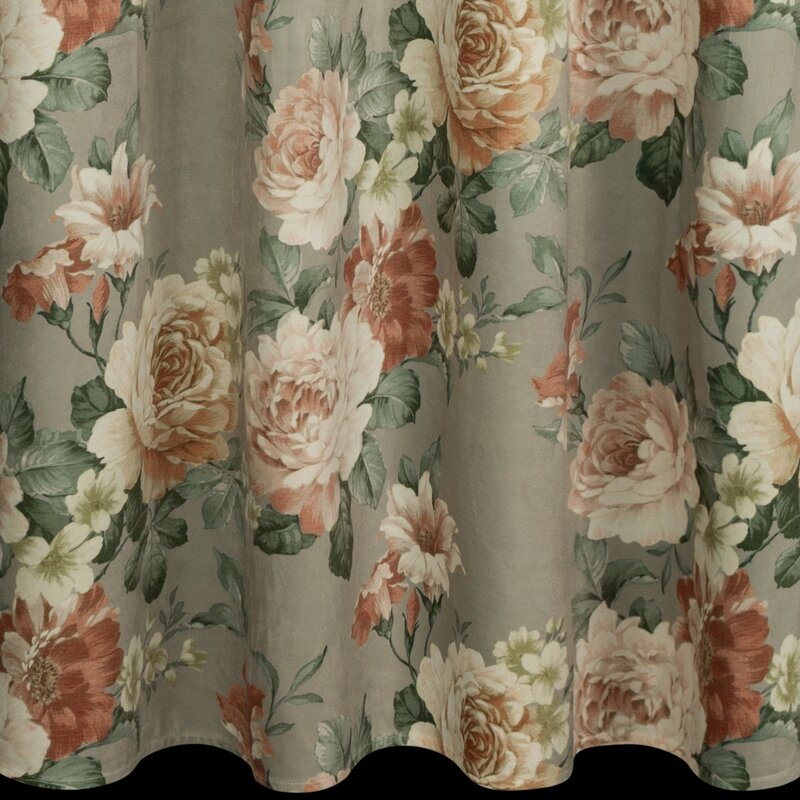 Zasłona gotowa Fiore oliwkowa 140 X 250 CM – romantyczny kwiatowy wzór