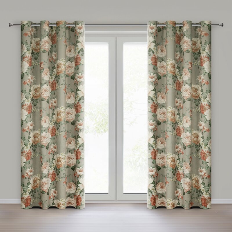 Zasłona gotowa Fiore oliwkowa 140 X 250 CM – romantyczny kwiatowy wzór