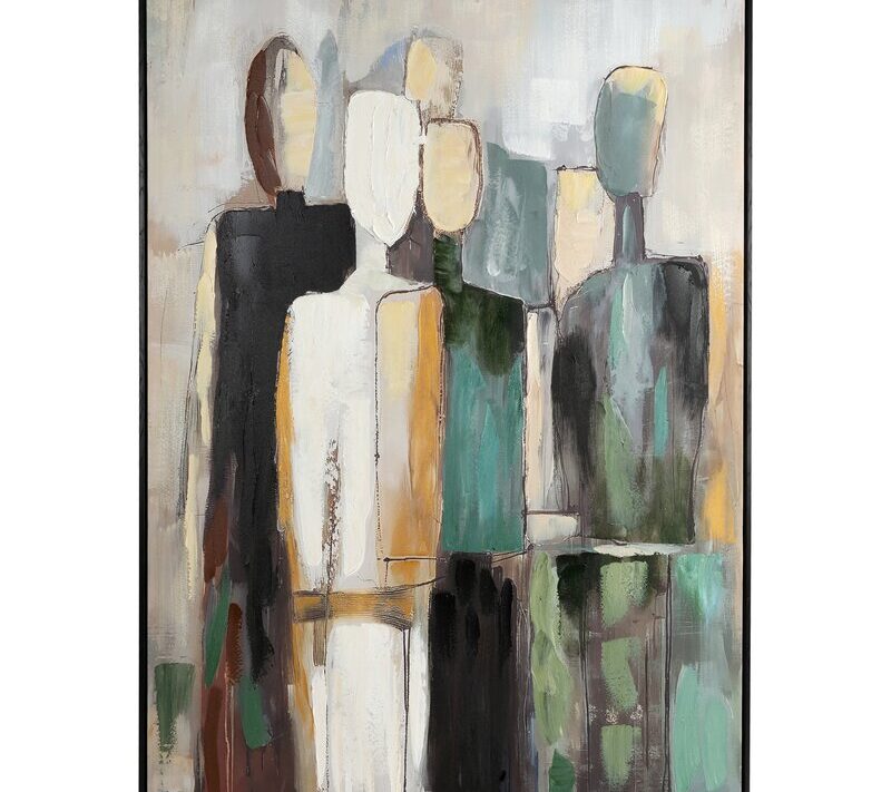 Obraz ręcznie malowany 751 kremowy 90 X 120 X 4 CM – abstrakcyjne sylwetki