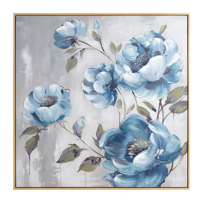 Obraz 758 niebieski 80 X 80 X 4 cm – z motywem kwiatów