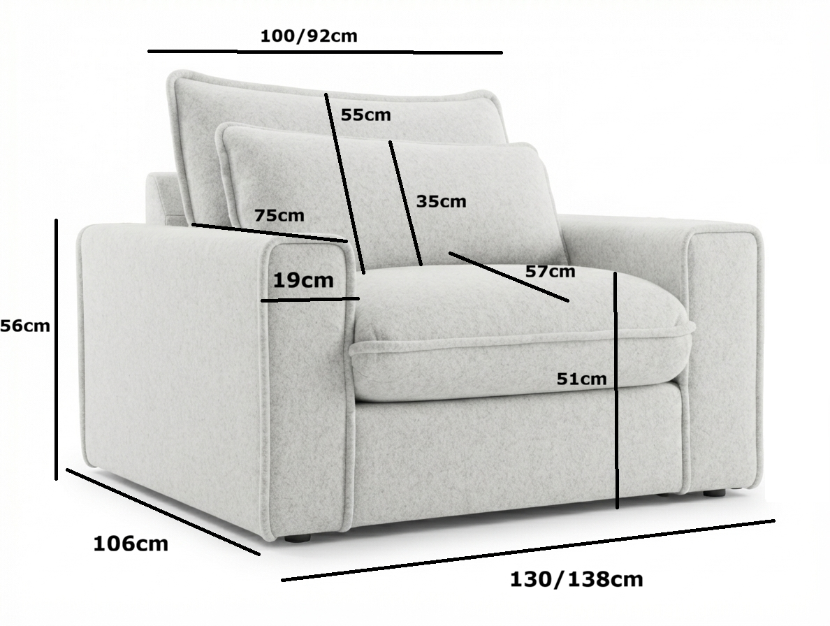 Nowoczesny Fotel Tapicerowany Tapela z poduszkami 130/138cm - Wypoczynkowy dla Całej Rodziny