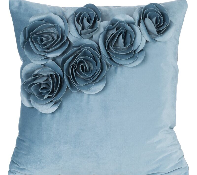 Poszewka dekoracyjna Flores 1 ciemnoniebieska 45 X 45 CM – welwetowa z różami