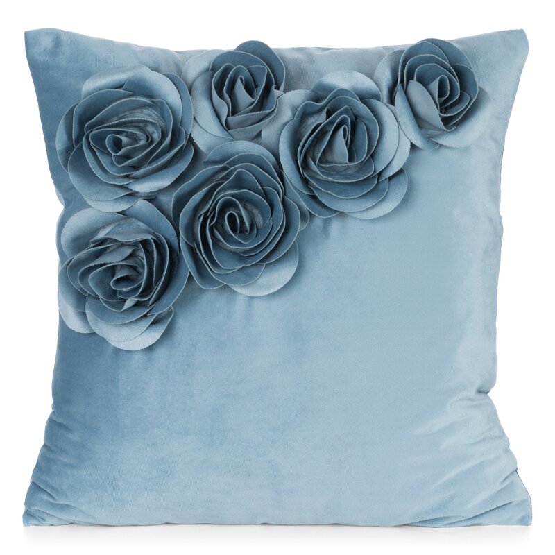 Poszewka dekoracyjna Flores 1 ciemnoniebieska 45 X 45 CM – welwetowa z różami