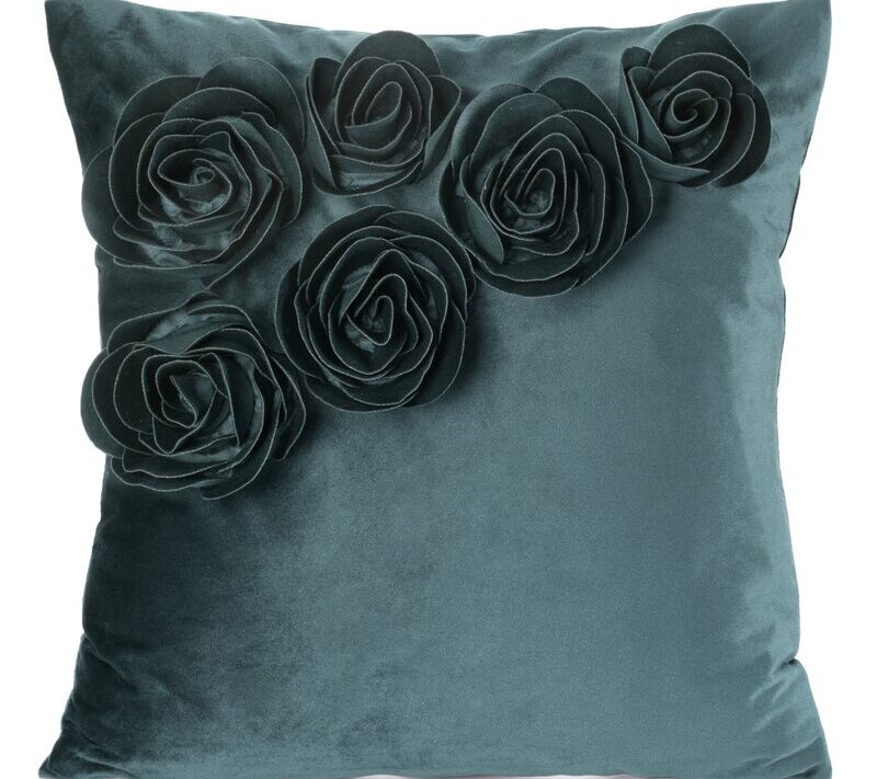 Poszewka welwetowa Flores 1 ciemnomiętowa 45 X 45 CM – miękka i dekoracyjna