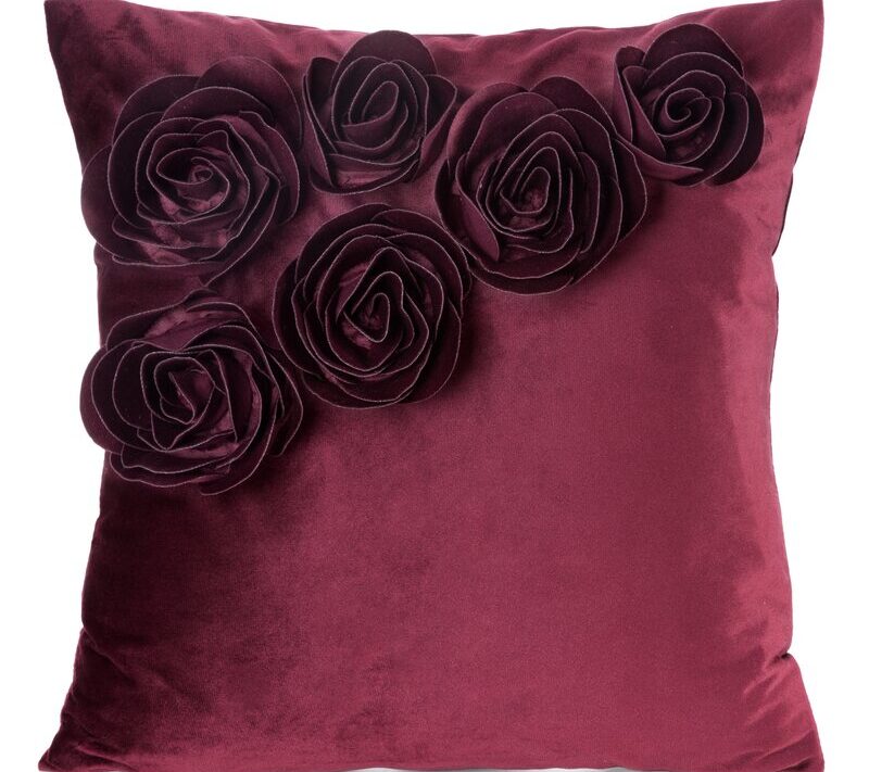 Poszewka welwetowa Flores 1 burgundowa 45 X 45 cm – z uroczymi aplikacjami
