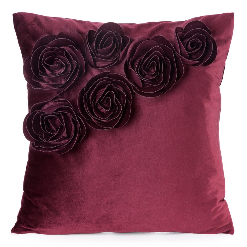Poszewka welwetowa Flores 1 burgundowa 45 X 45 cm – z uroczymi aplikacjami