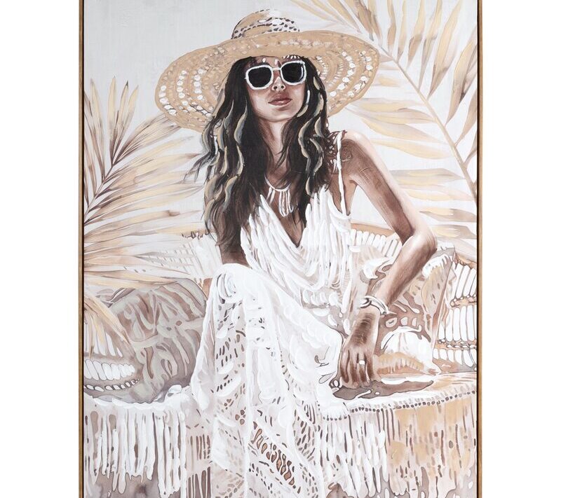 Obraz ręcznie malowany 745 motyw tropikalny kremowy 90 X 120 X 4 CM – do salonu i sypialni