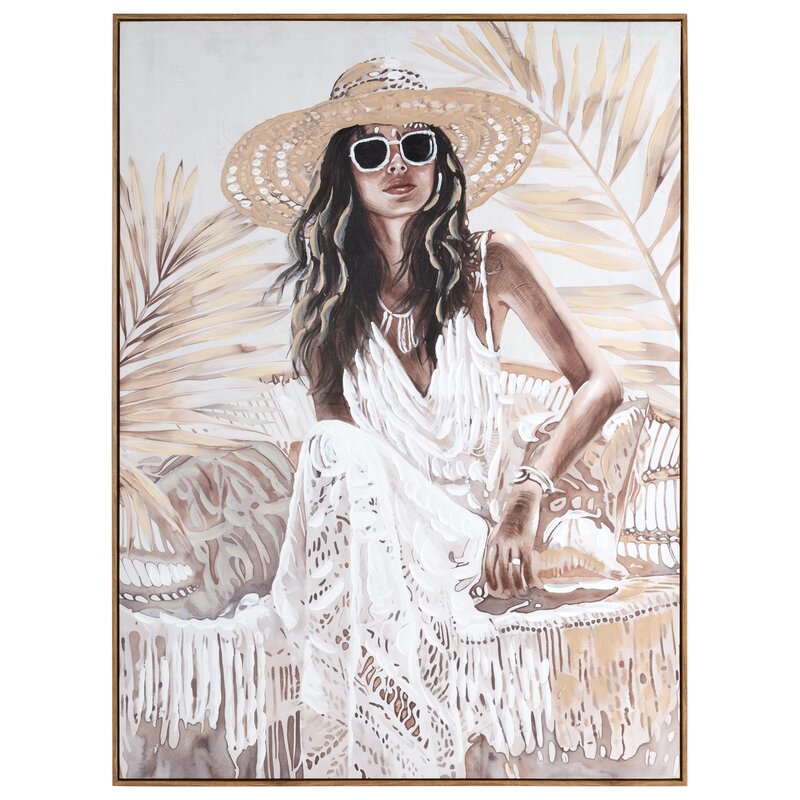 Obraz ręcznie malowany 745 motyw tropikalny kremowy 90 X 120 X 4 CM – do salonu i sypialni