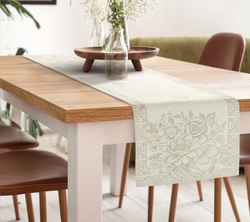 Obrus gobelinowy BENE kremowy 40 X 135 CM – stylowy bieżnik na stół