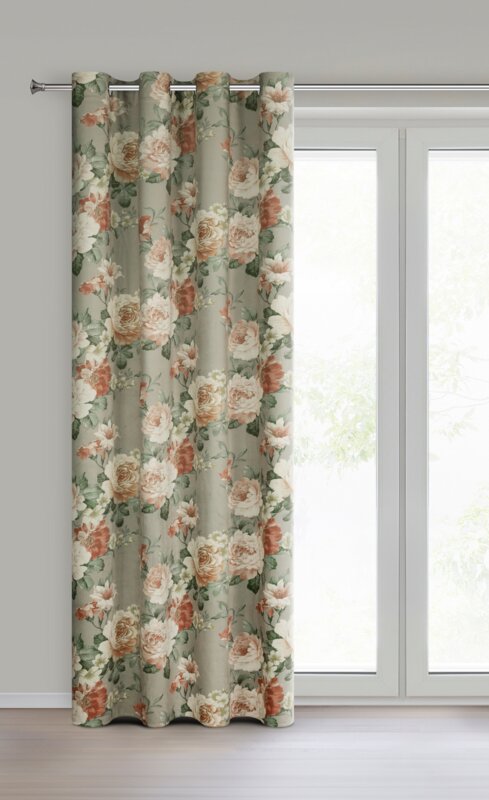 Zasłona gotowa Fiore oliwkowa 140 X 250 CM – romantyczny kwiatowy wzór