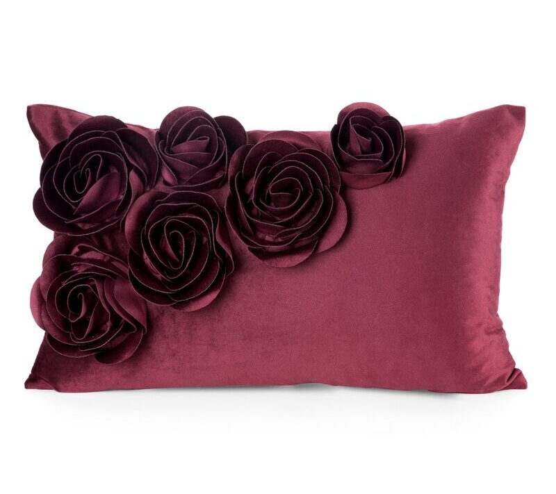 Poszewka Flores 1 burgundowa 30 X 50 cm – aksamitna w dotyku