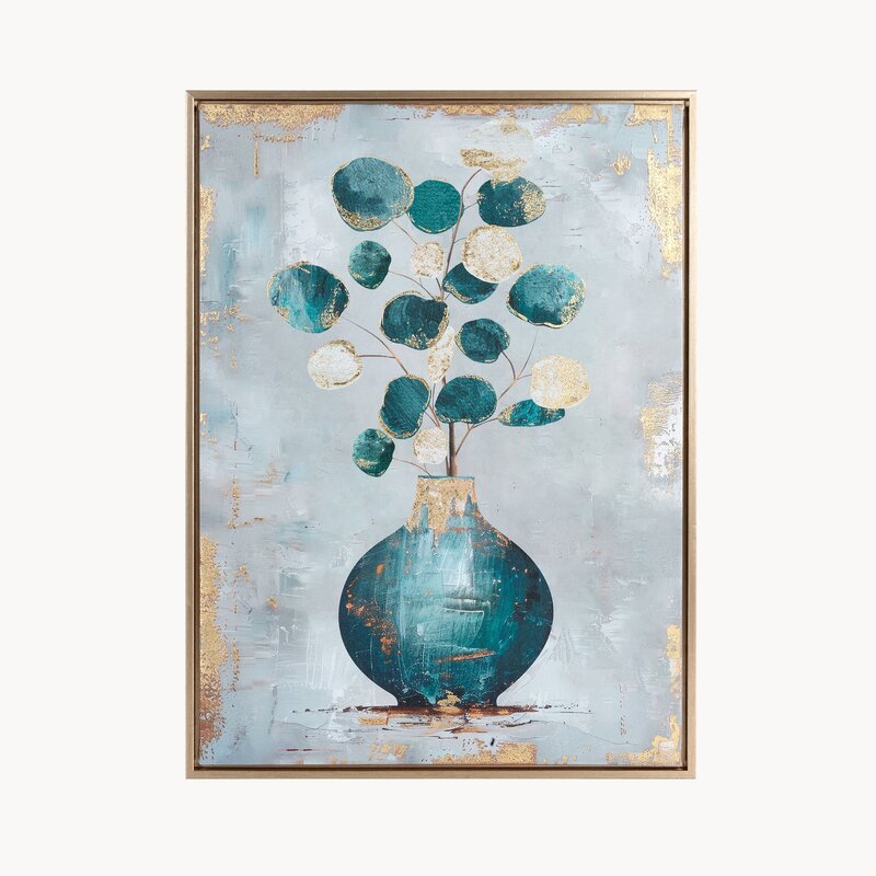 Obraz ręcznie malowany 776 butelkowy zielony 45 X 60 X 3 CM – z motywem roślinnym
