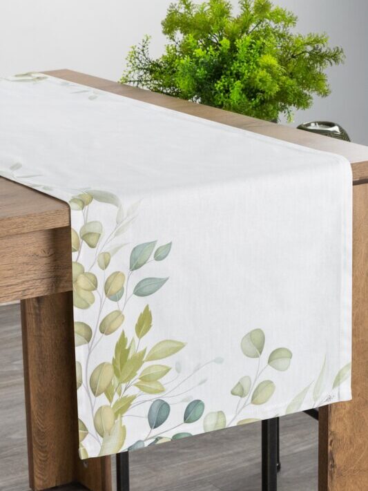 Bieżnik Natu 6 biały 40 X 180 cm – z delikatnym motywem liści