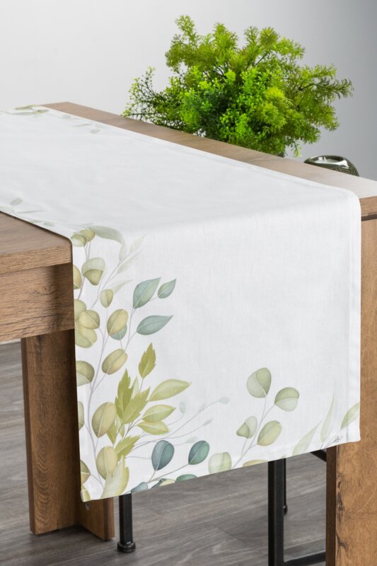 Bieżnik Natu 6 biały 40 X 180 cm – z delikatnym motywem liści