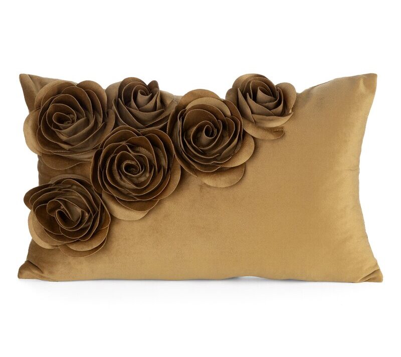 Poszewka welwetowa Flores 1 miodowa 30 X 50 cm – z aplikacją 3D róż