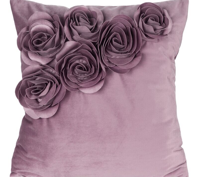 Poszewka welwetowa Flores 1 ciemnoróżowa 45 X 45 CM – z aplikacjami róż