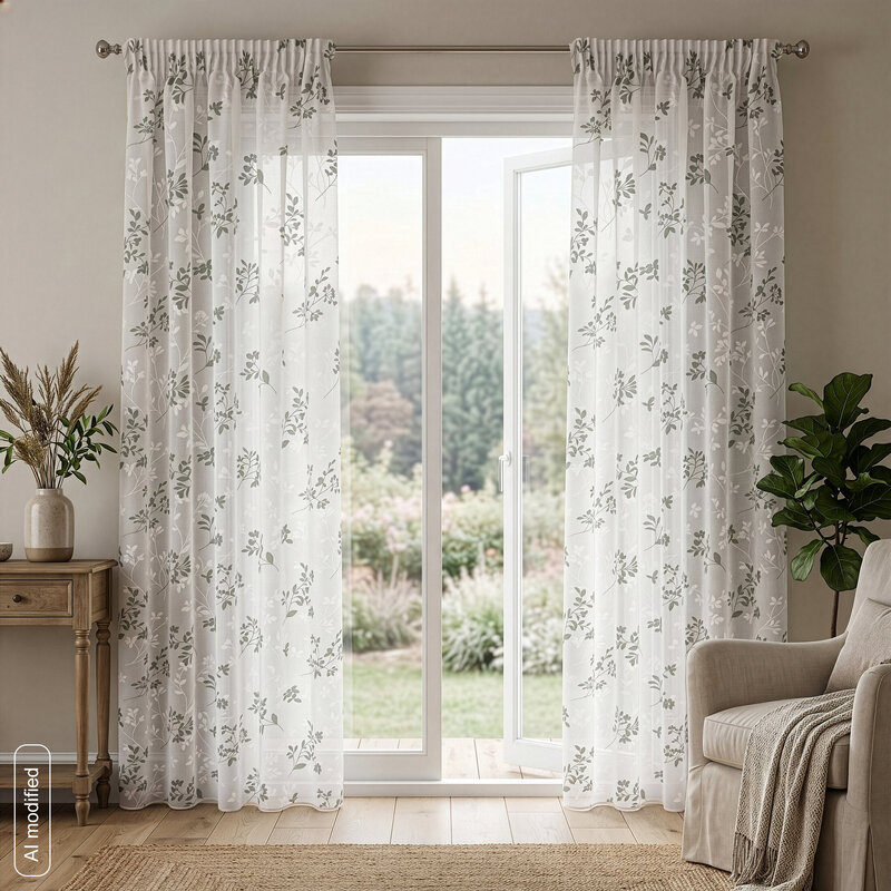 Zasłona gotowa Monica biała 140 X 270 cm – z botanicznym nadrukiem