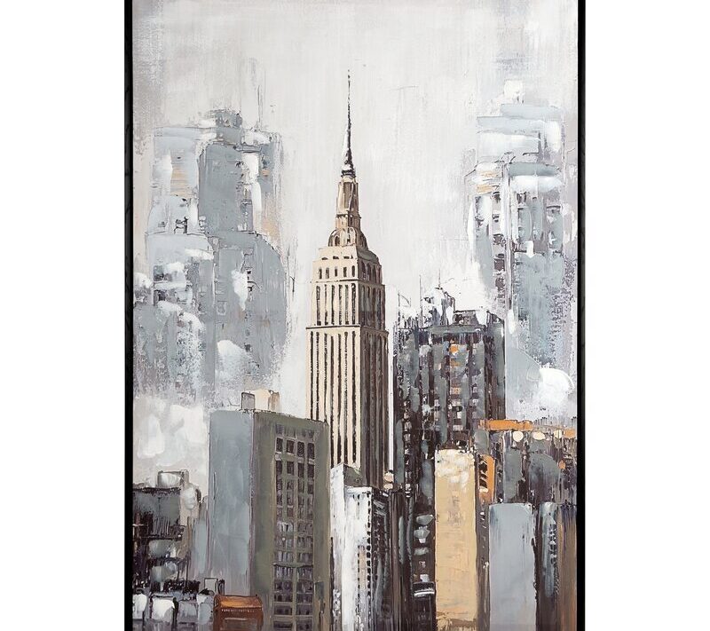Obraz ręcznie malowany miejski pejzaż kremowy 70 X 100 X 4 CM – z artystyczną głębią